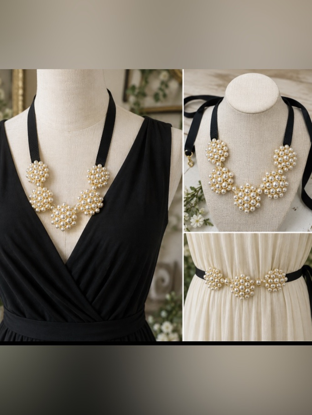 Talbots Elegant Pearl Cluster Necklace